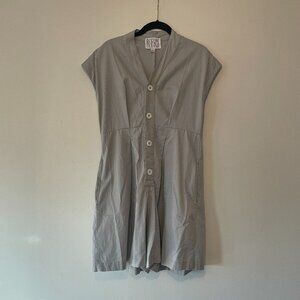Reifhaus | Dress Jumpsuit Waisted Gray Shorts White Buttons Pockets - Size Small